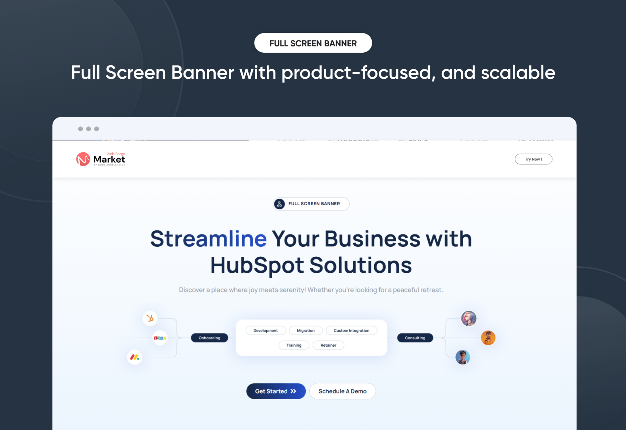 Full Screen Banner with product-focused, and scalable