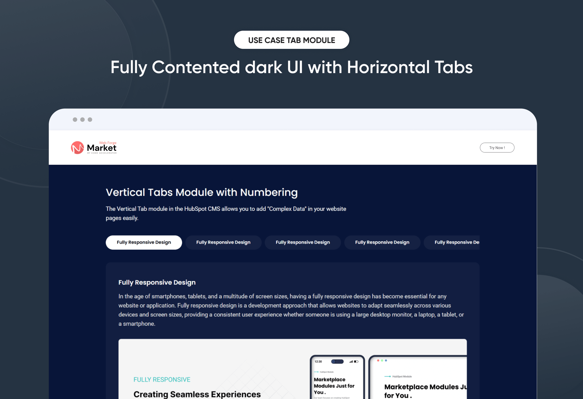 Fully Contented dark UI with Horizontal Tabs