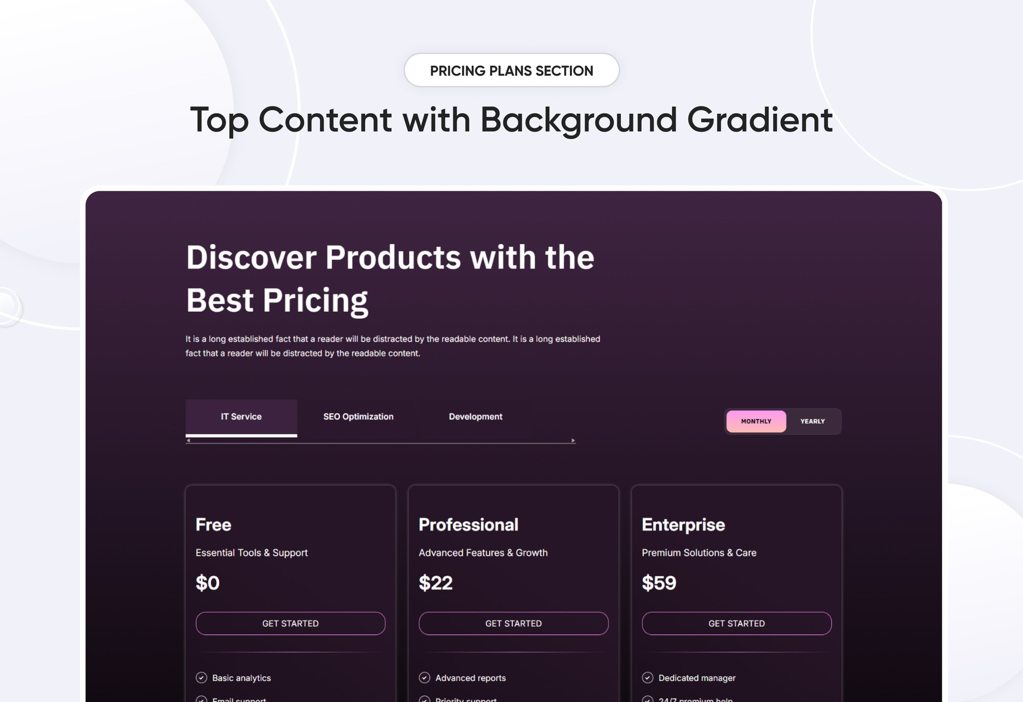 Top Content with Background Gradient
