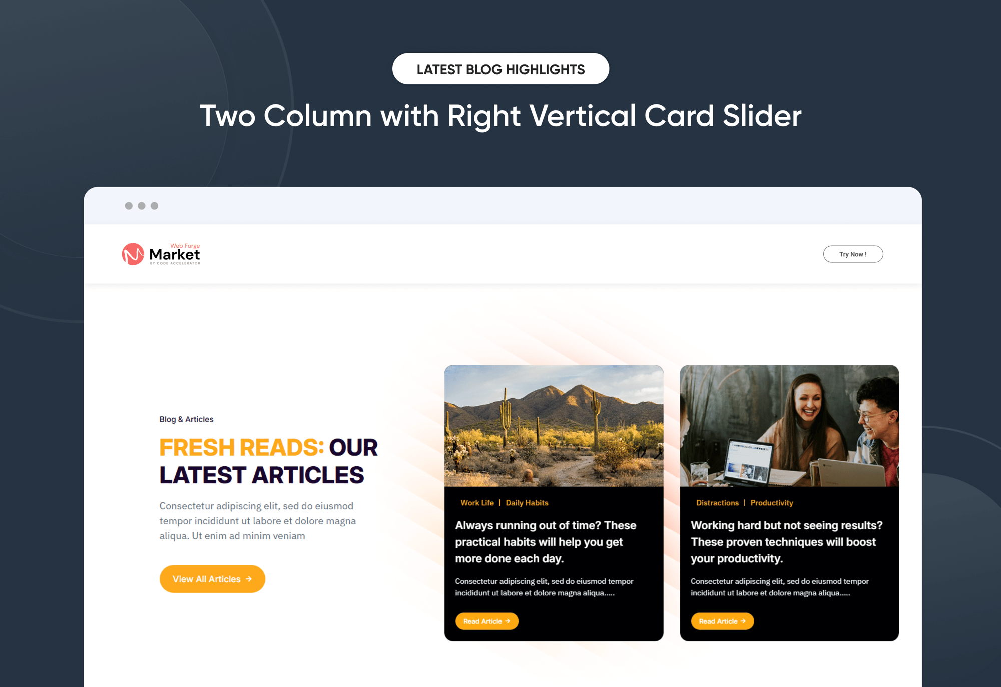 Two Column with Right Vertical Card Slider