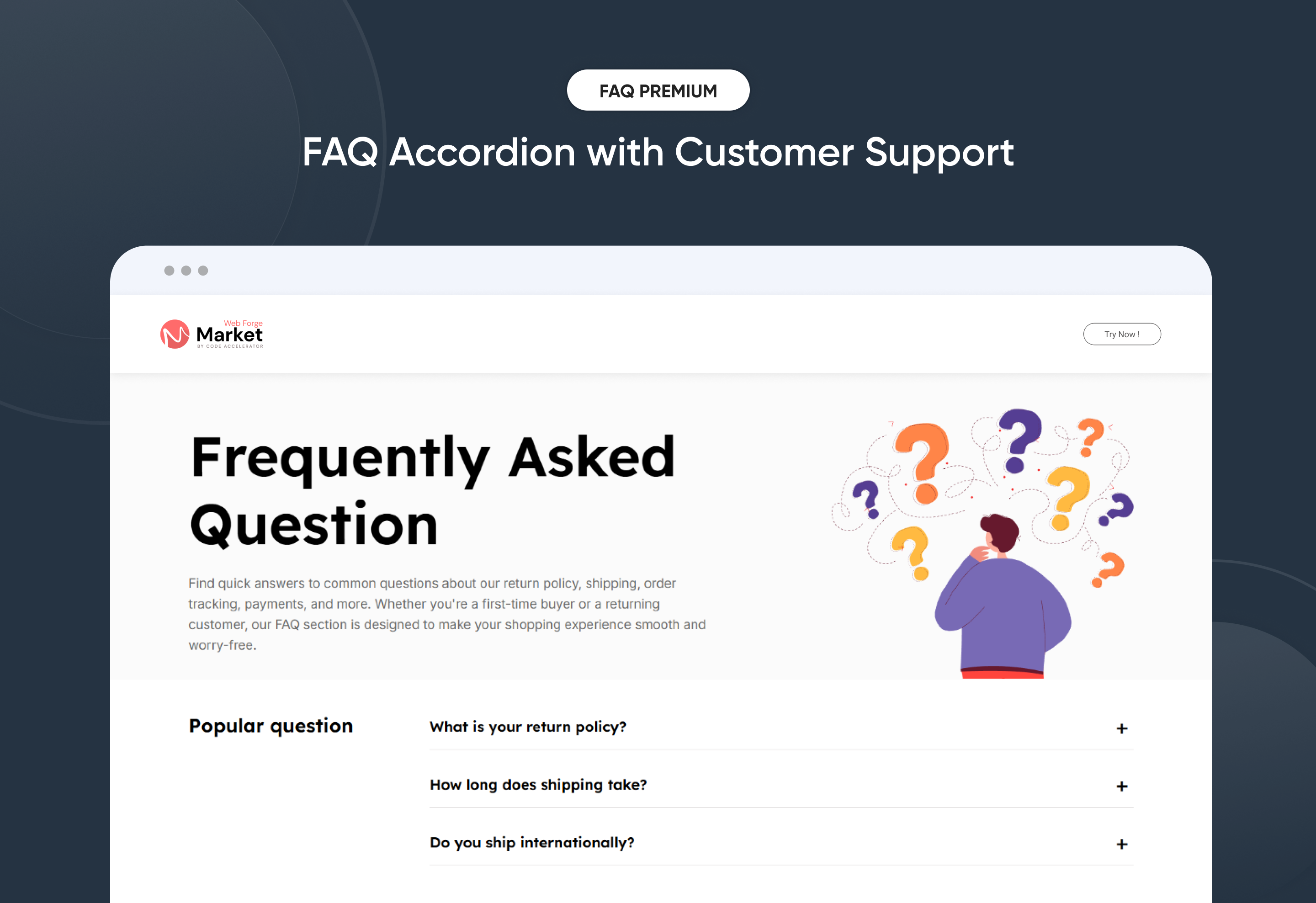 FAQ Accordion with Customer Support