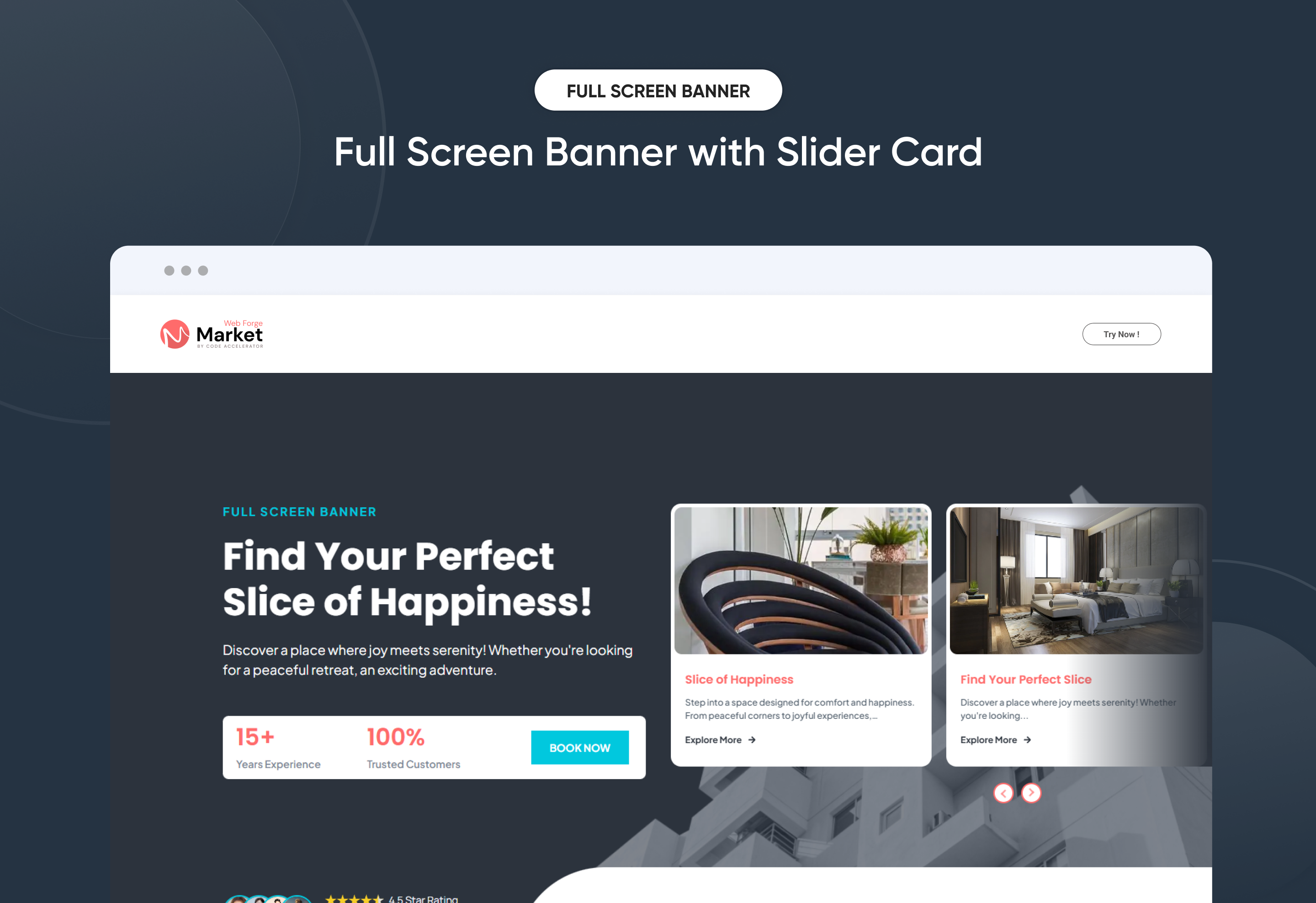 Full Screen Banner with Slider Card
