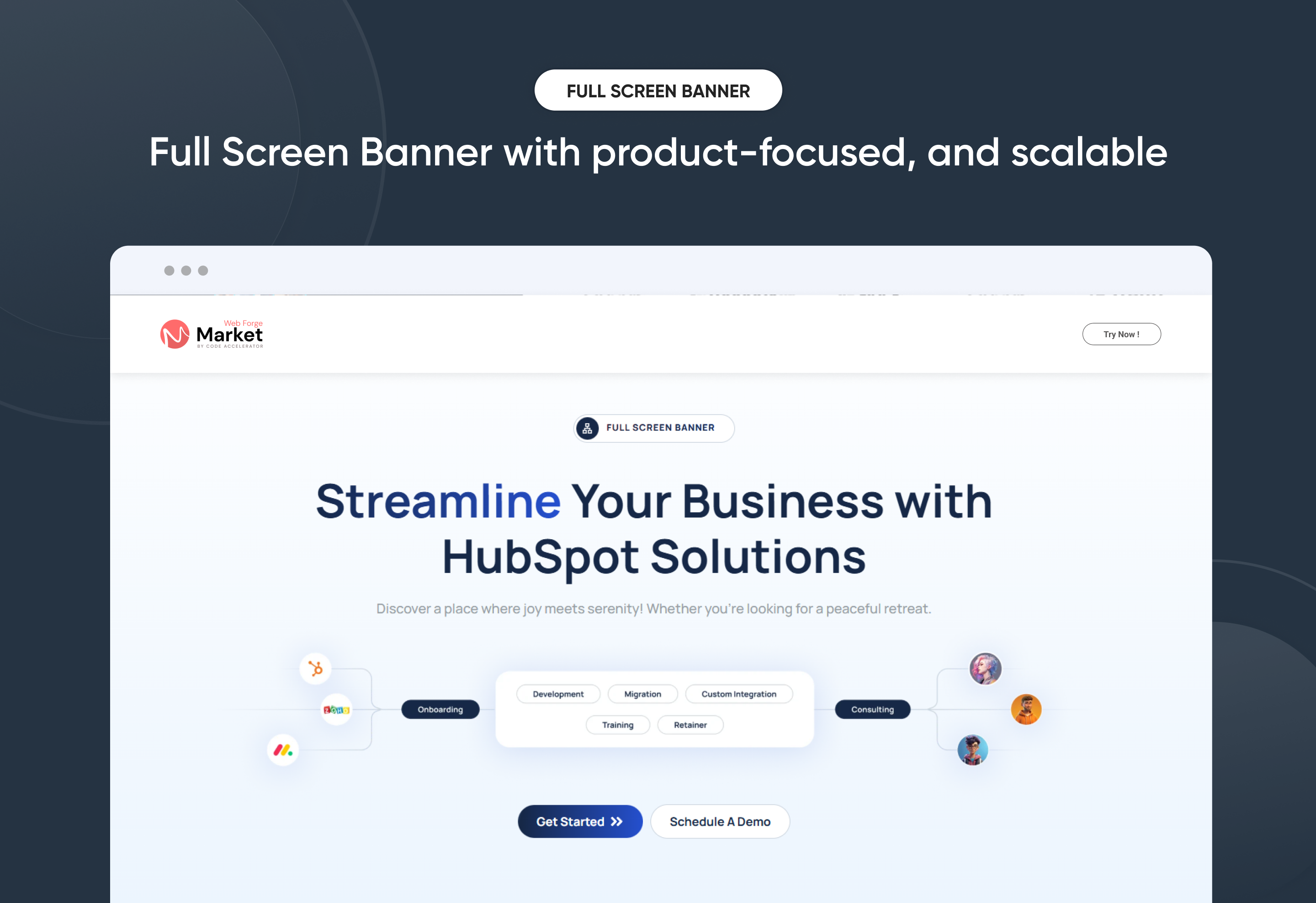 Full Screen Banner with product-focused, and scalable