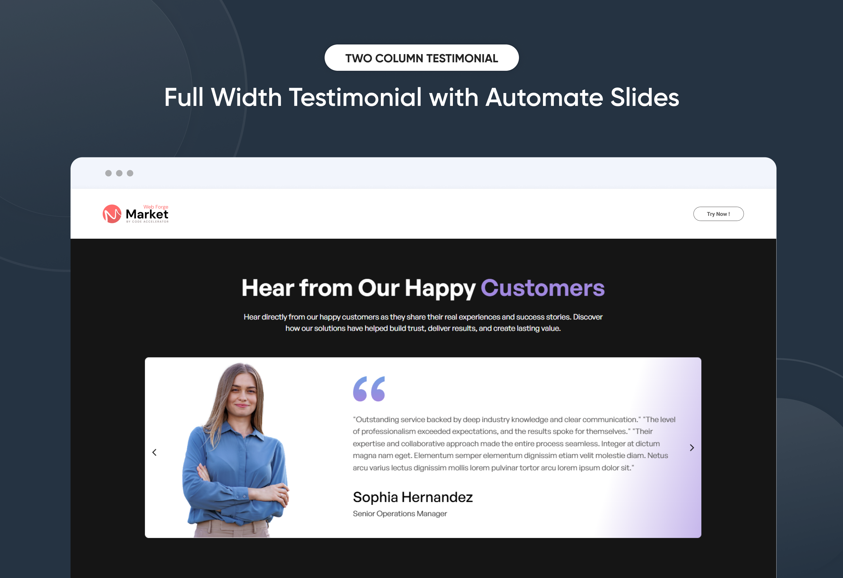 Full Width Testimonial with Automate Slides