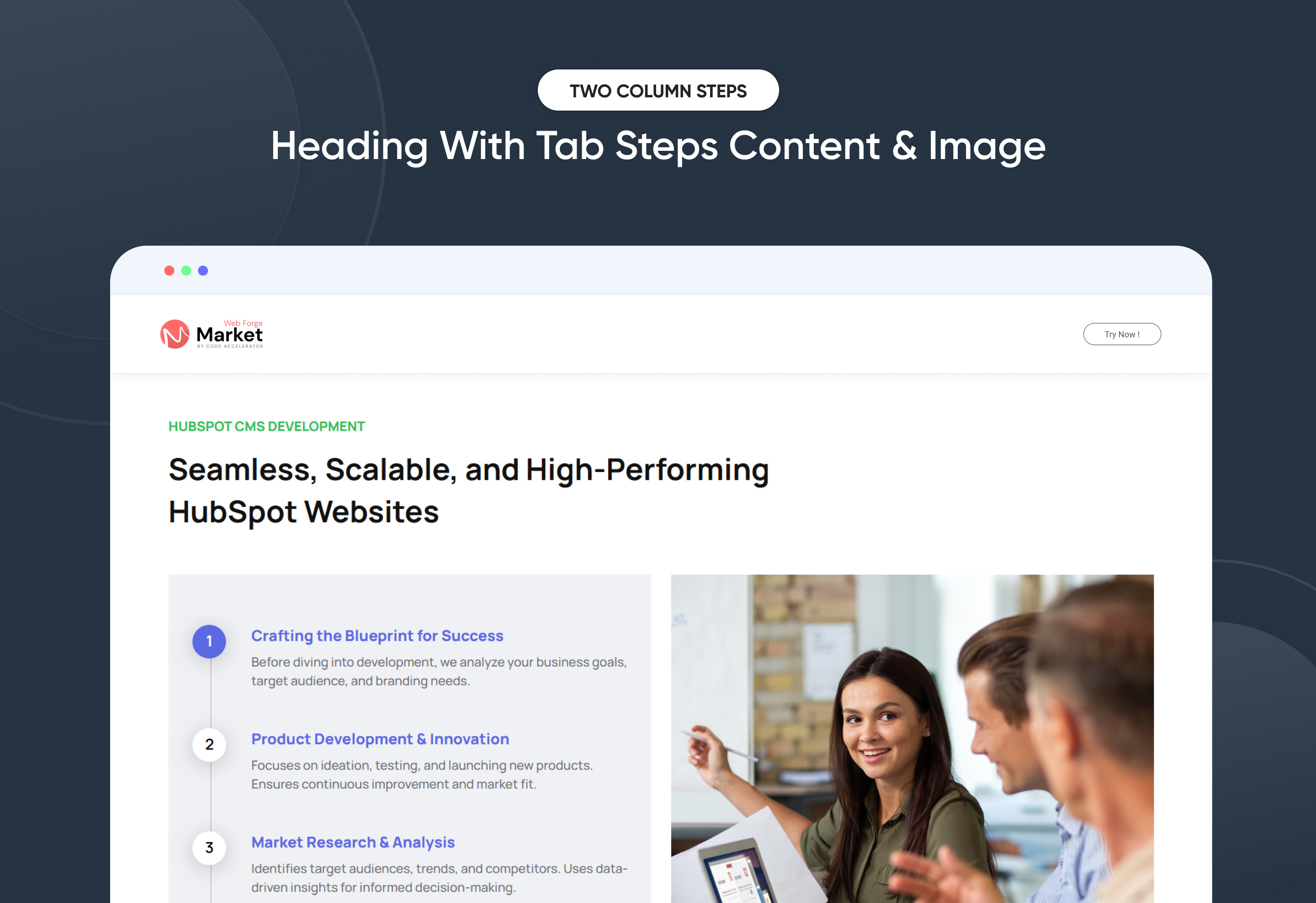 Heading With Tab Steps Content & Image