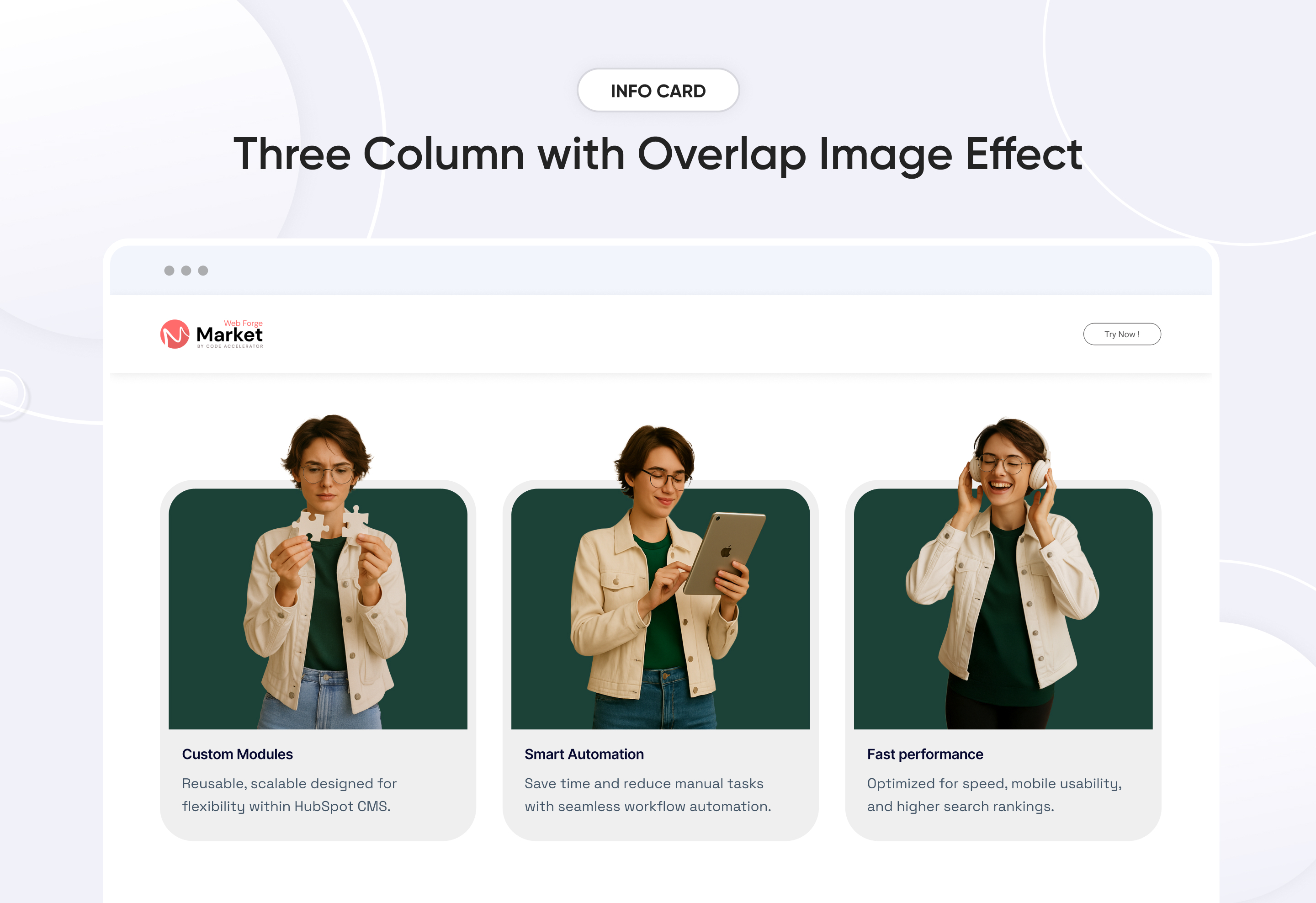 Three Column with Overlap Image Effect