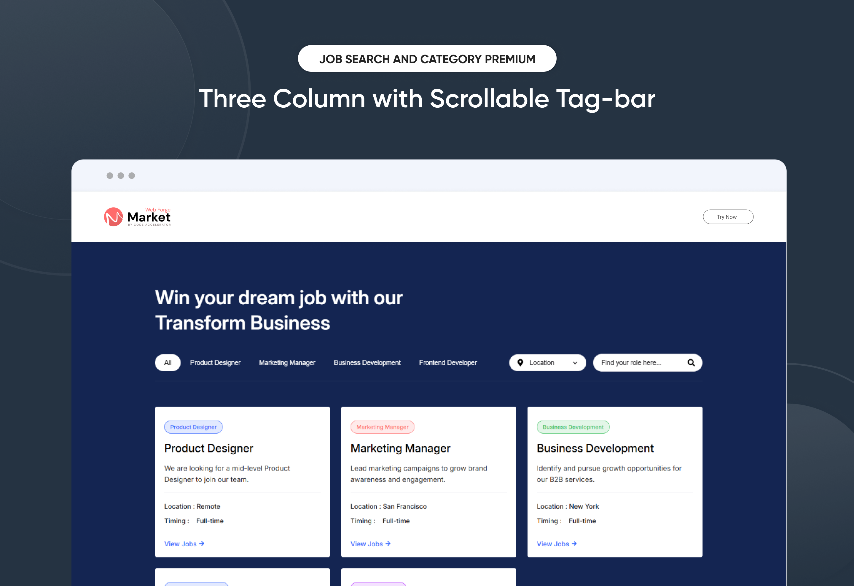 Three Column with Scrollable Tag-bar