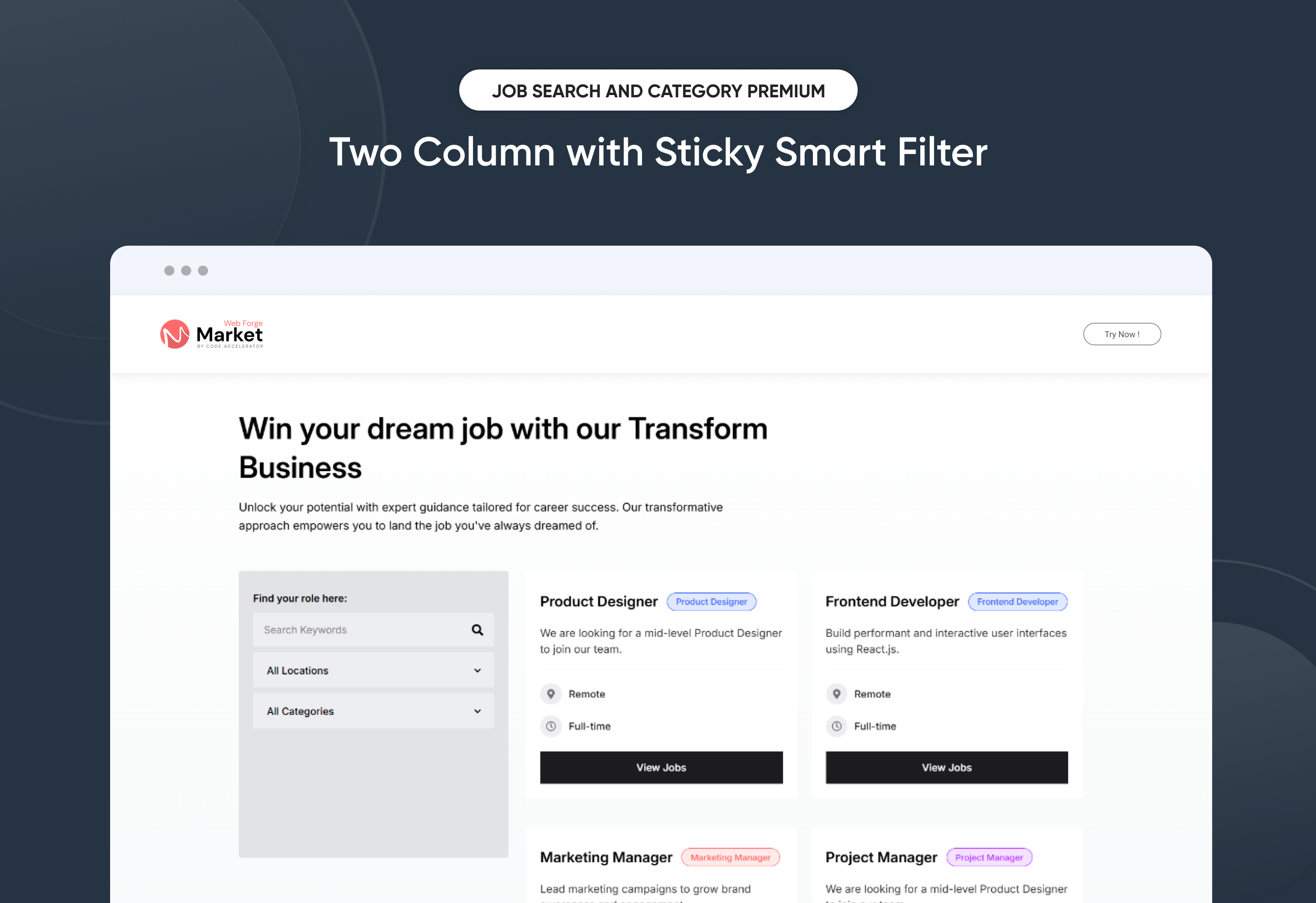Three Column with Sticky Smart Filter