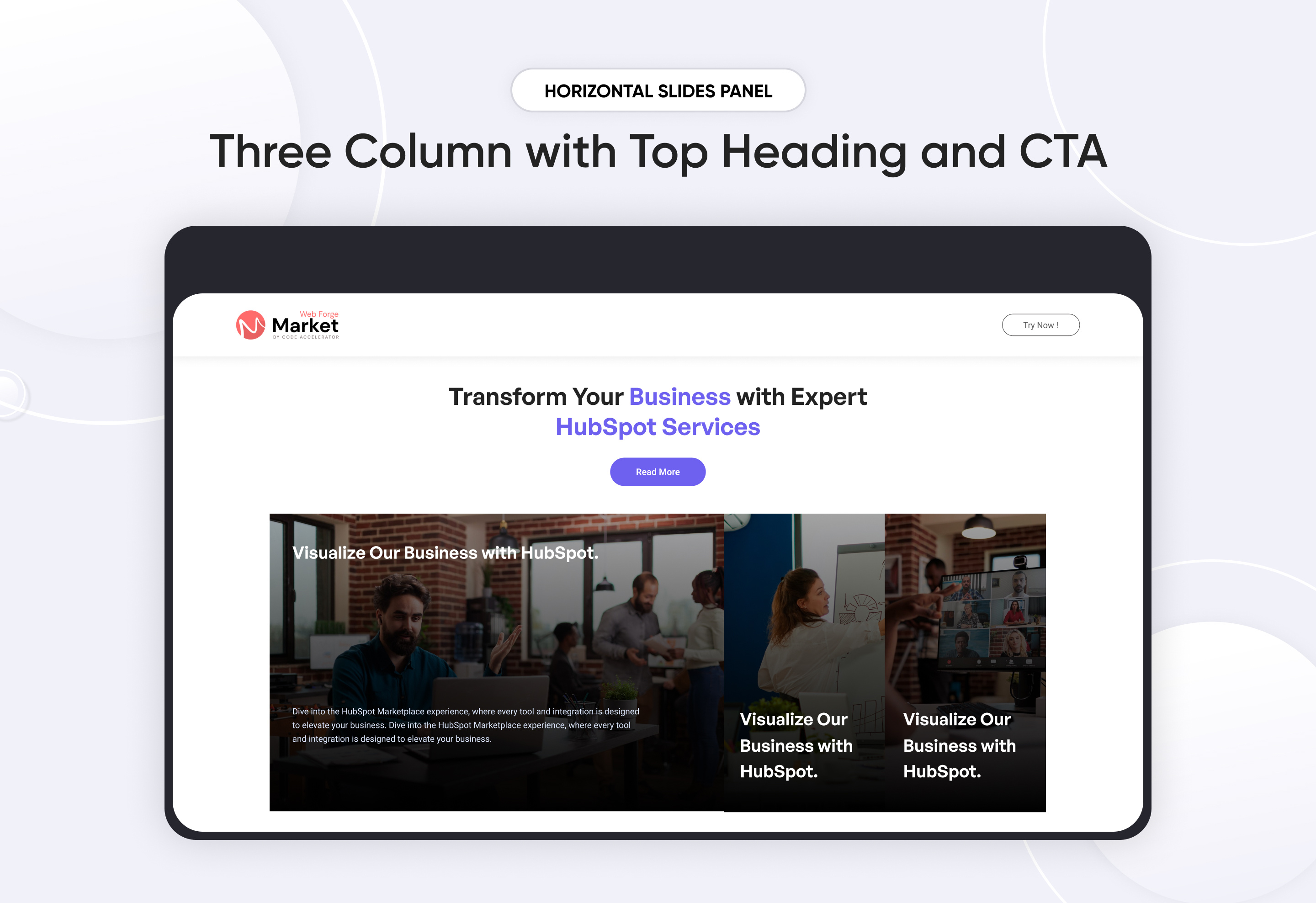 Three Column with Top Heading and CTA