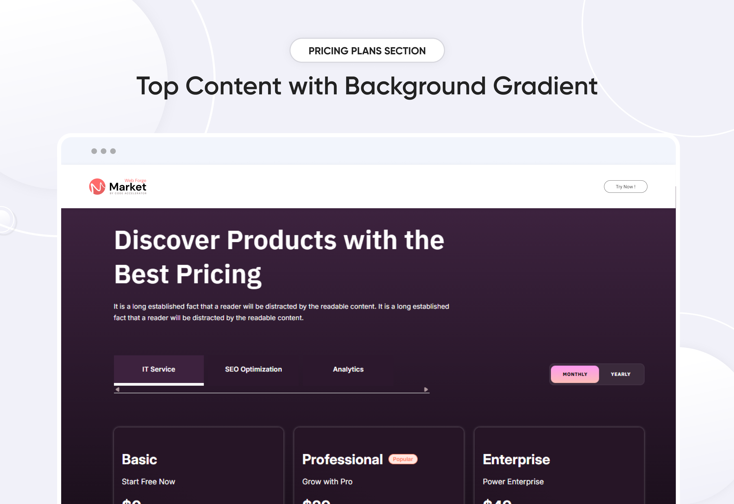 Top Content with Background Gradient