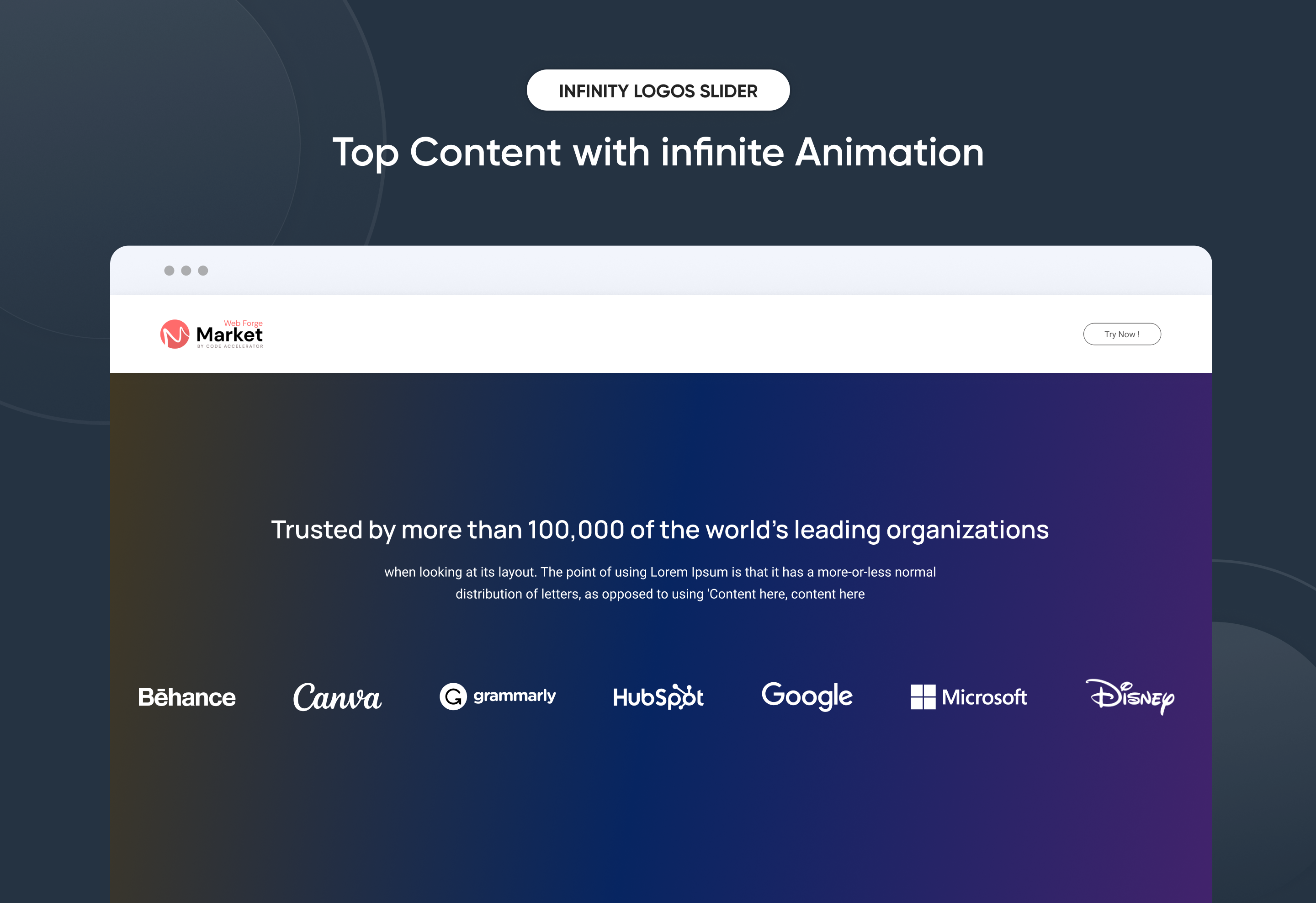 Top Content with infinite Animation