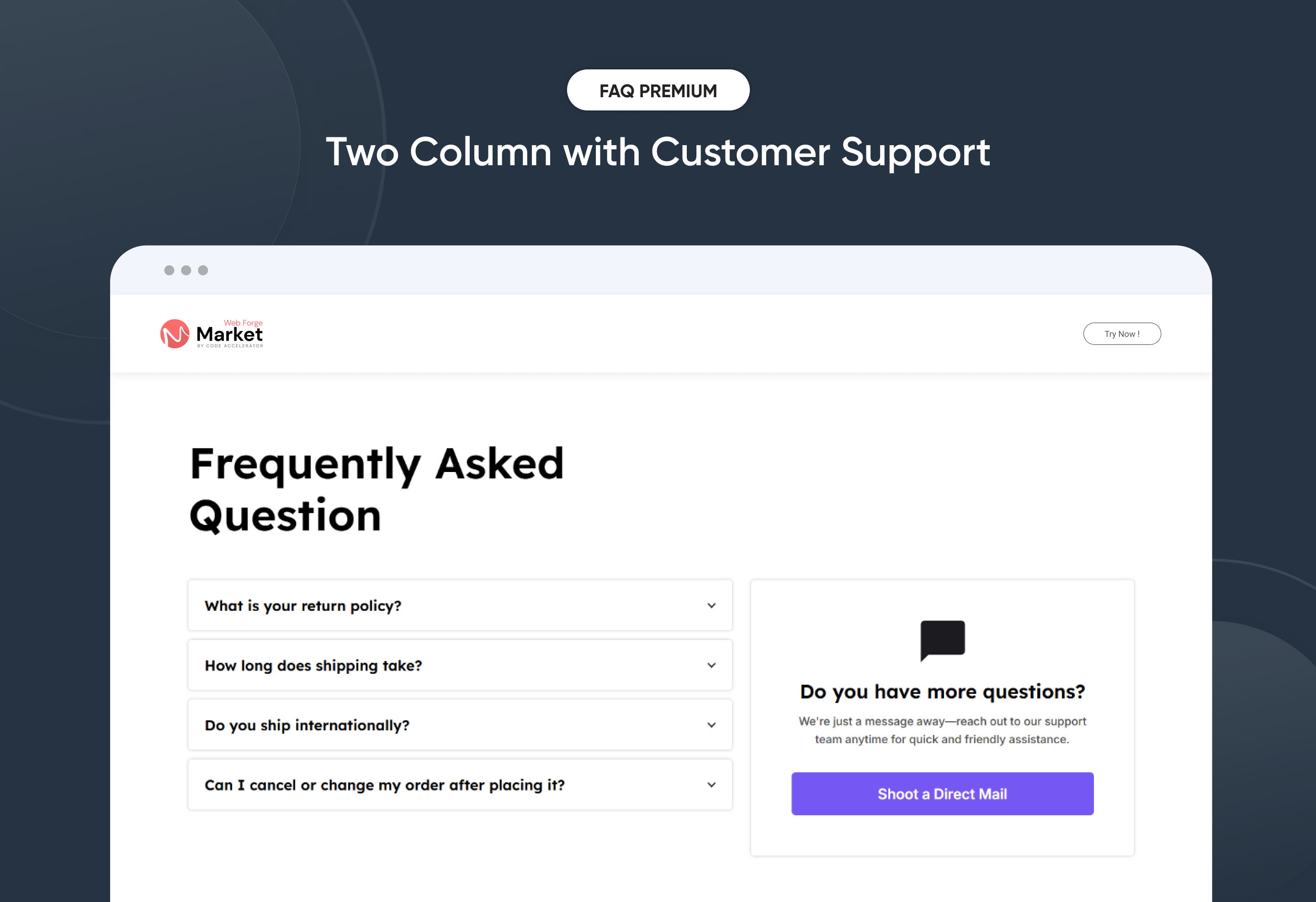 Two Column with Customer Supportabs