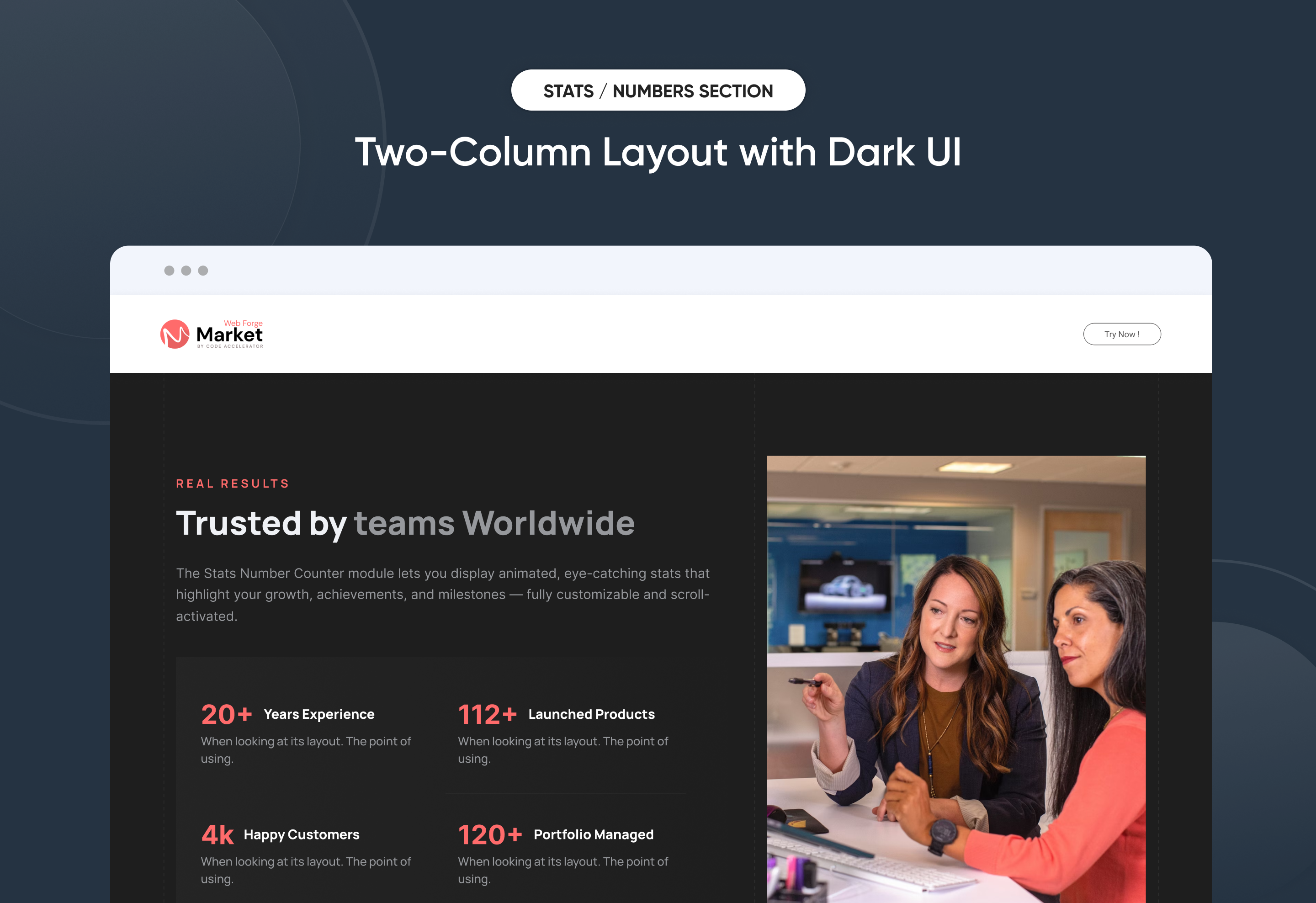 Two-Column Layout with Dark UI